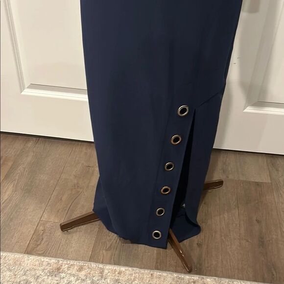Boston Proper Beyond Travel Navy Blue Sheath V Neck Grommet Dress Size Small - Picture 4 of 15